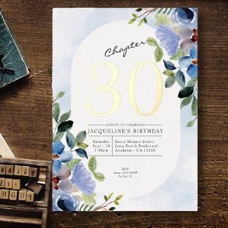 Kapitel 30 Blauer Flor 30. Geburtstag Gold Folieneinladung