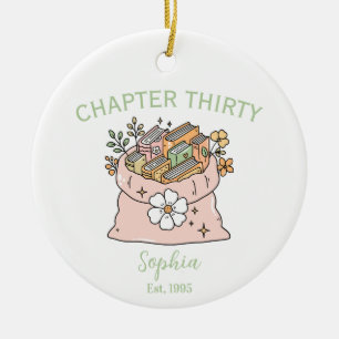 Kapitel 30 Florales Buchornament, 30. Geburtstag Keramik Ornament