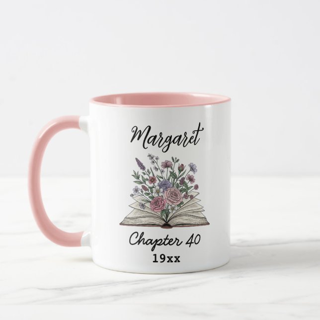 Kapitel 40 Florales Buch - Personalisiertes Geburt Tasse (Links)