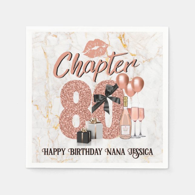 Kapitel 80 Geburtstag Elegante Rose Gold Serviette (Vorderseite)