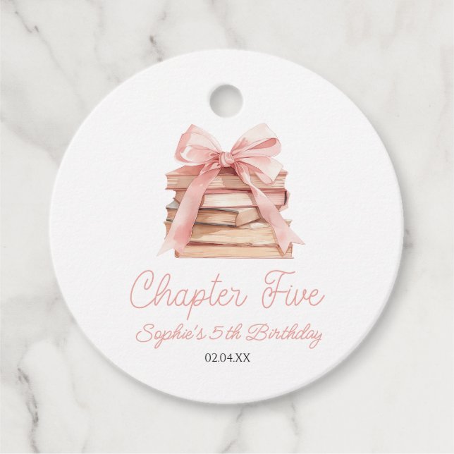 Kapitel Fünf Rosa Schleifen Bücher 5. Geburtstagsf Geschenkanhänger (Vorderseite)
