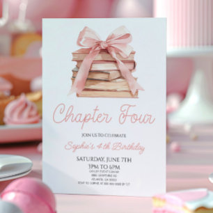 Kapitel Vier Rosa Buch Storybook 4. Geburtstag Par Einladung