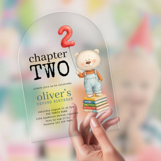 Kapitel Zwei Teddybär Bücher Junge 2. Geburtstag Acryleinladungen
