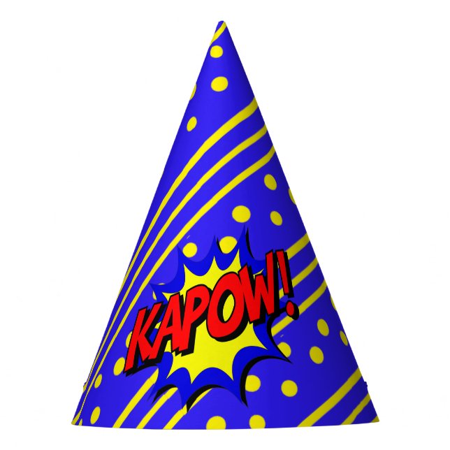Kapow Pop Art Cartoon Superpower Birthday Hat Partyhütchen (Vorderseite)