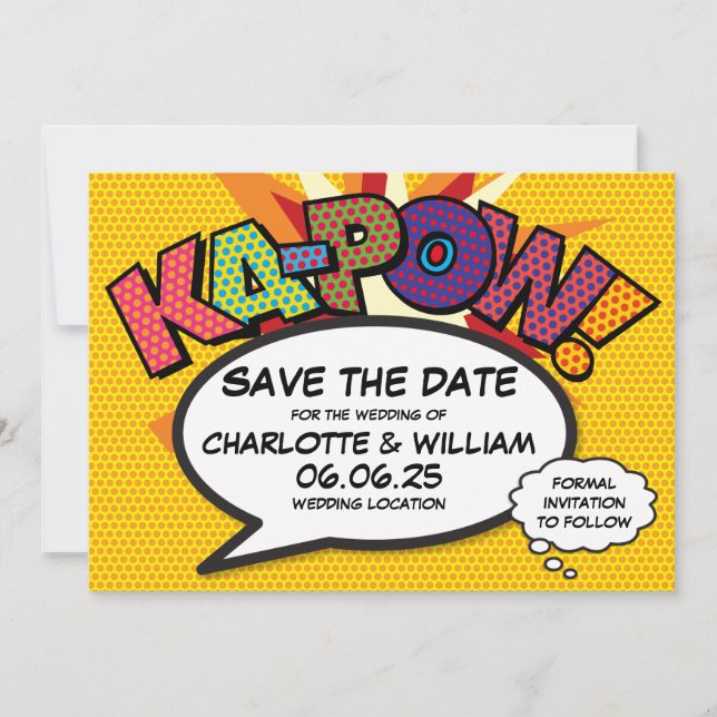 KAPOW Save the Date Fun Retro Comic Pop Kunst (Vorderseite)