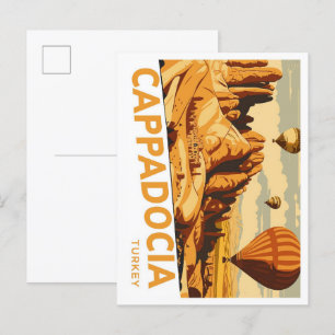 Kappadocia Türkei Vintage Reise Illustration Postkarte