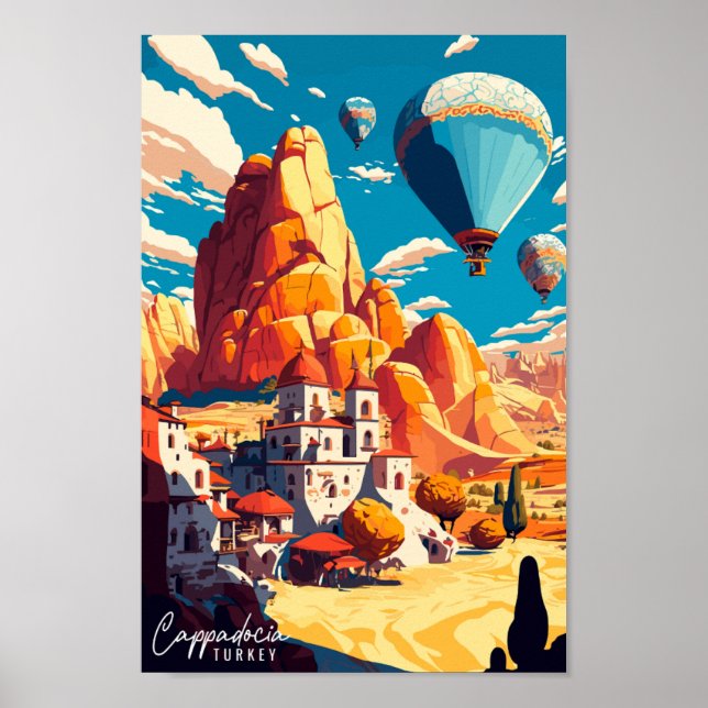 Kappadokie Türkei Vintage Reise Illustration Poster (Vorne)