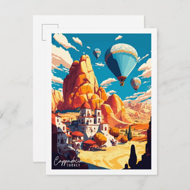 Kappadokie Türkei Vintage Reise Illustration Postkarte (Vorne/Hinten)