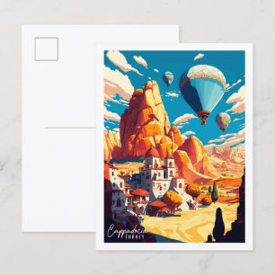Kappadokien Türkei Vintage-Reiseillustration Postkarte