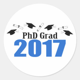 Kappen und Diplome PhD-Absolvent-2017 (blau) Runder Aufkleber