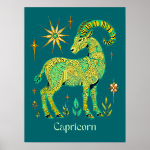 Kapricorn Zodiac-Zeichen in komplizierten Mustern Poster