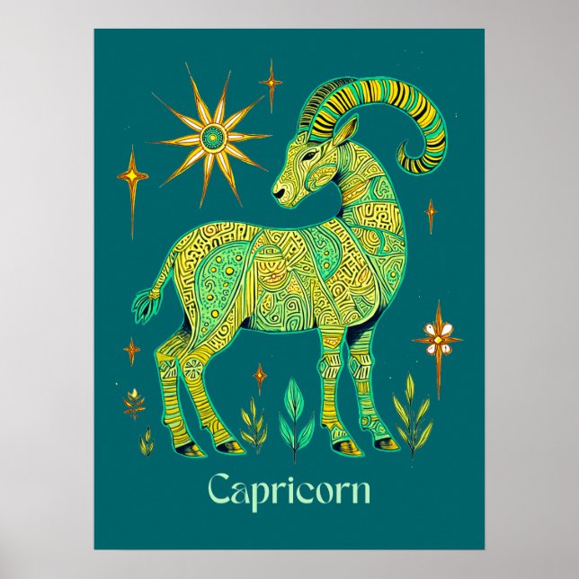 Kapricorn Zodiac-Zeichen in komplizierten Mustern Poster (Vorne)