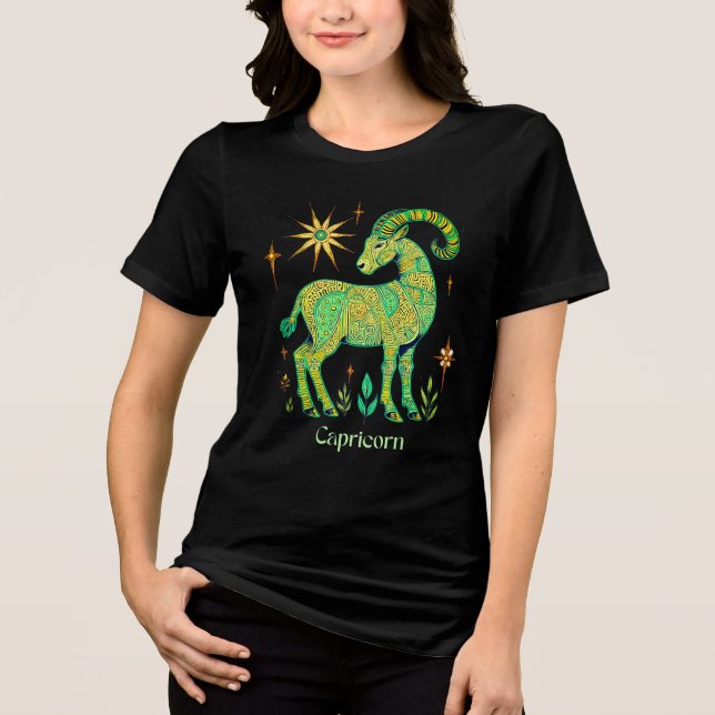 Kapricorn Zodiac-Zeichen in komplizierten Mustern Tri-Blend Shirt (Vorderseite)