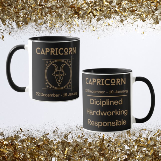Kapricorn Zodiac Zeichen mit Symbol und Eigenschaf Tasse (Capricorn Zodiac Coffee Mug with traits)