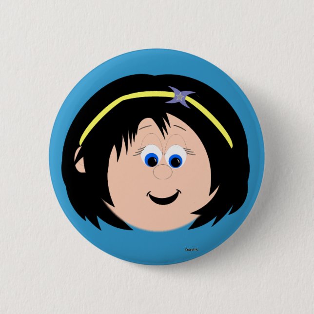 Kapskids Black Hair Blue Eyes Face Button Abzeiche (Vorderseite)