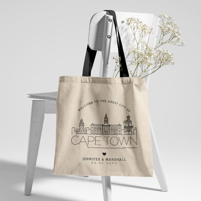 Kapstadt Hochzeit | Stilisierte Skyline Tote Bag Tragetasche (Von Creator hochgeladen)