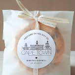 Kapstadt Skyline | Begrüßungsnachricht Runder Aufkleber<br><div class="desc">Ein individuelles Set von Begrüßungsaufklebern für eine Hochzeit in der charmanten und schönen Stadt Kapstadt.</div>