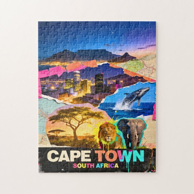 Kapstadt Südafrika Berg Meer Safari Collage Puzzle (Vertikal)