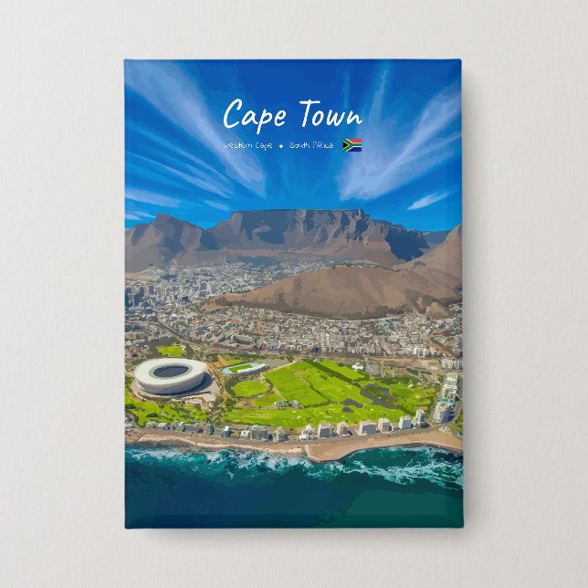 Kapstadt, Südafrika - Blick auf den Tafelberg Button (Vorderseite)