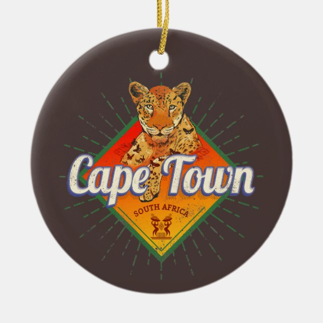 Kapstadt Südafrika Retro Leopard Vintag Keramik Ornament (Vorne)