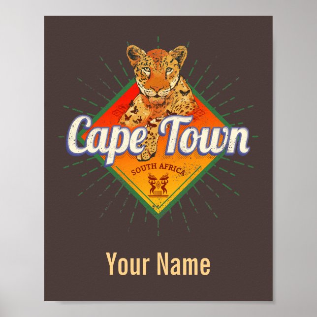 Kapstadt Südafrika Retro Leopard Vintag Poster (Vorne)