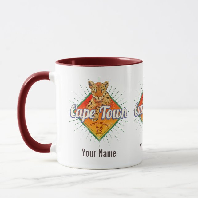 Kapstadt Südafrika Retro Leopard Vintag Tasse (Links)