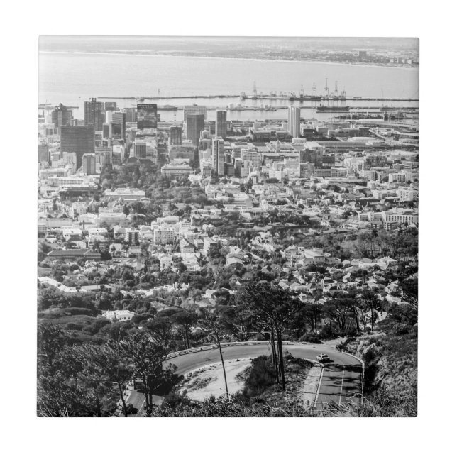 Kapstadt Südafrika Stadtbild Monochrome Fliese (Vorderseite)