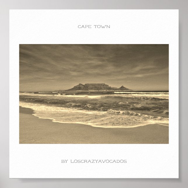 Kapstadt Tafelberg Strand Meer Sepia Poster (Vorne)