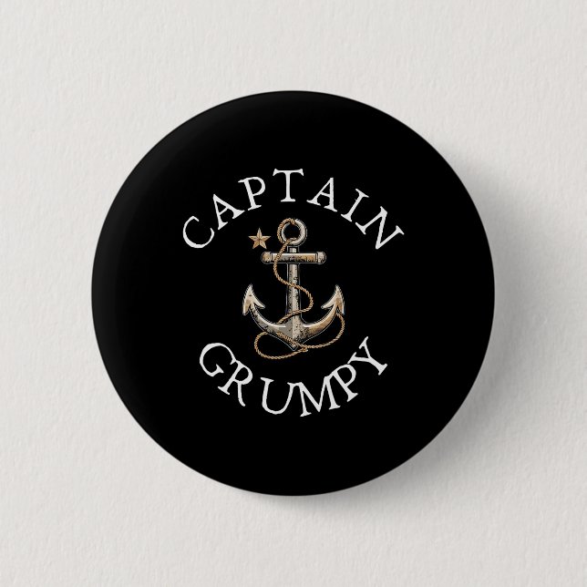 Käpt'n Grumpy Boot Segeln Booten Vintage Anker Button (Vorderseite)