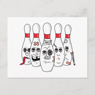 kaputte verletzte Bowlingpins Cartoon Postkarte