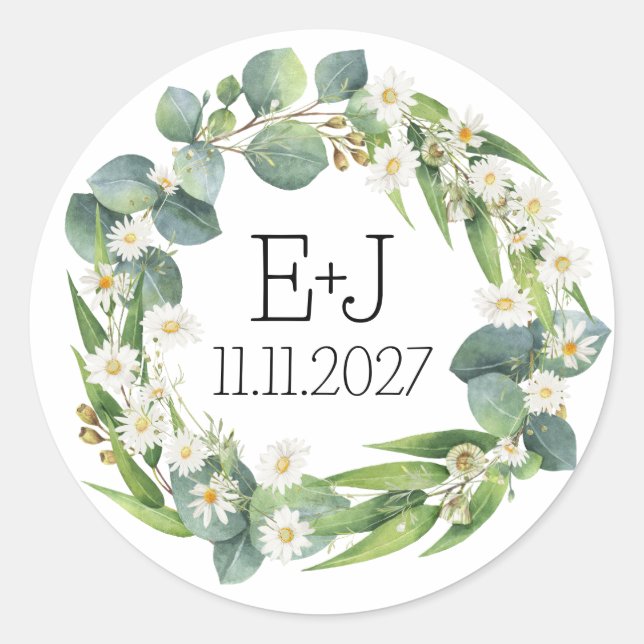 Kapuzensticker botanische Hochzeit Runder Aufkleber (Vorderseite)