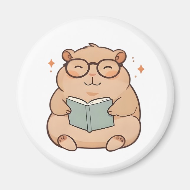 Kapybara mit Brille Kawaii Design beim Lesen Magnet (Vorne)