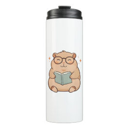 Kapybara mit Brille Kawaii Design beim Lesen Thermosbecher