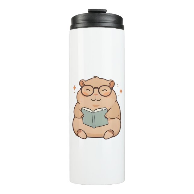 Kapybara mit Brille Kawaii Design beim Lesen Thermosbecher (Vorderseite)