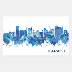 Karachi Pakistan Skyline Blue Rechteckiger Aufkleber