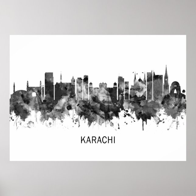 Karachi Pakistan Skyline BW Poster (Vorne)