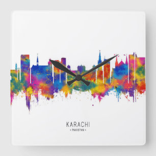 Karachi Pakistan Skyline Quadratische Wanduhr