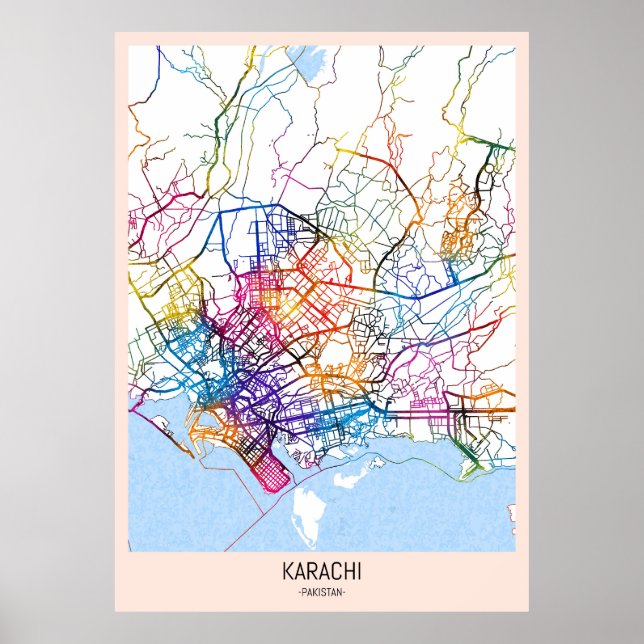 Karachi Pakistan Stadtkarte Poster (Vorne)