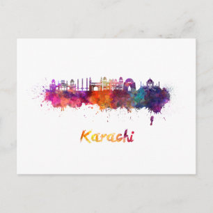 Karachi Skyline in Aquarellfarbe Postkarte