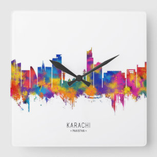 Karachi Skyline Pakistan Quadratische Wanduhr