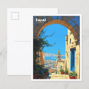 Karak Jordanien Vintage-Kunst-Illustration Reise Postkarte