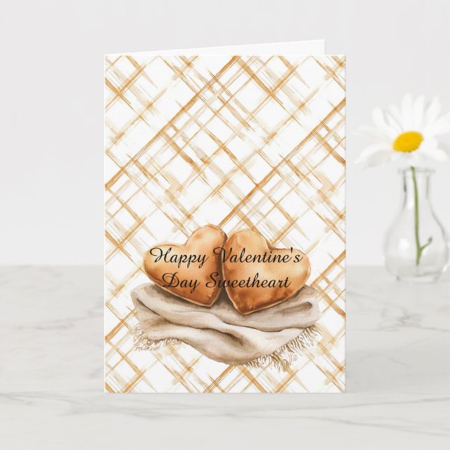 Karamell-Creme-Streifen-Herz-Kissen-Decke-Liebe Karte (Kleine Pflanze)