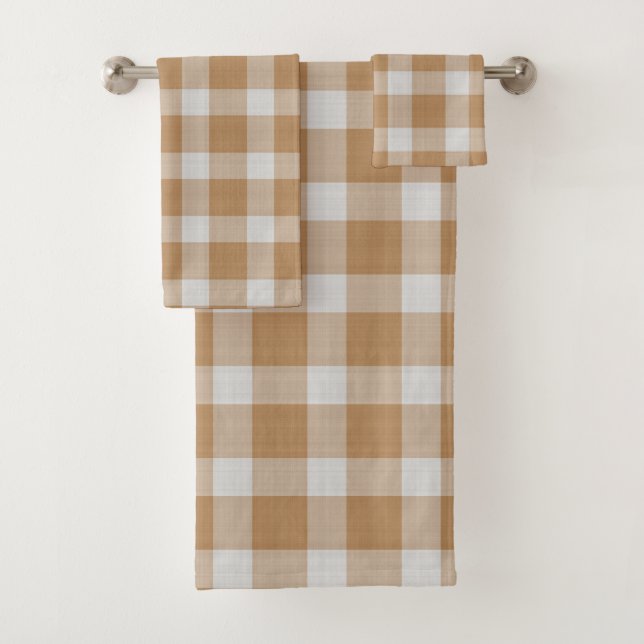 Karamell und weiß kariert Plaid Badhandtuch Set (Insitu)