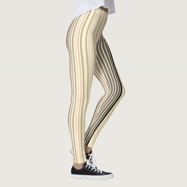 Karamellbraun mit schwarzem und weißem Streifen Leggings (Rechts)