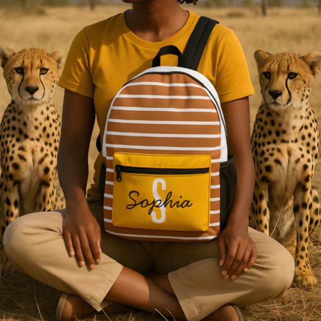 Karamelll und weiße Streifen mit fett gelben Tasch Bedruckter Rucksack (Von Creator hochgeladen)