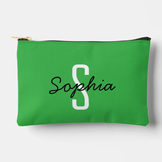 Karamellstreifen mit Monogramm, frisch grün Zubehörtasche (Vorderseite)