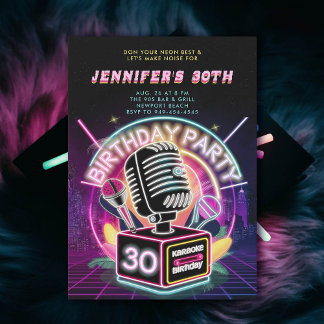 Karaoke 90s Neon Glow Millennial 30. Geburtstag Einladung