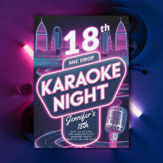Karaoke 90s Neon Pink Glow Y2K 18. Geburtstag Einladung