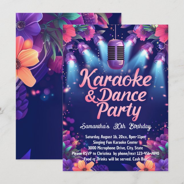 Karaoke Dance Party Social oder Birthday Party Einladung (Vorne/Hinten)