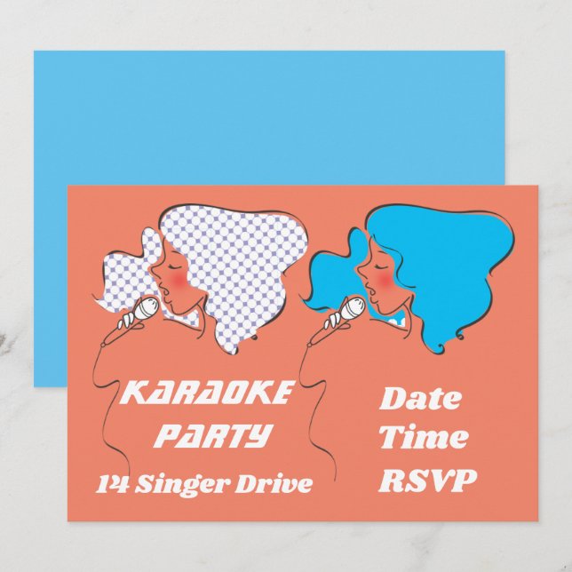 Karaoke Gesang Retro Party Thema Einladung (Vorne/Hinten)